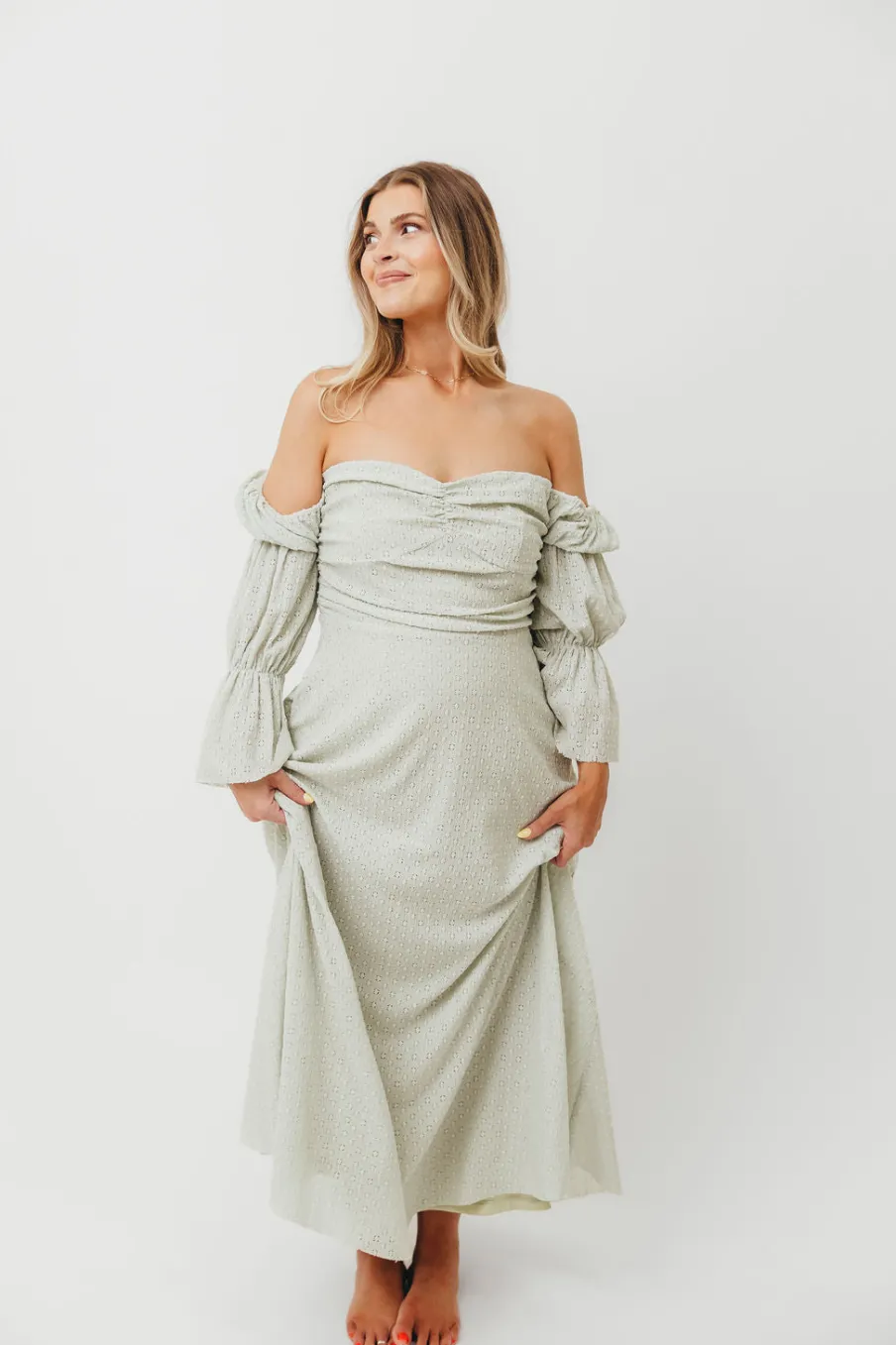 Fashion Worth Collective Corrine Tiered Sleeve Maxi Dress with Pockets in Mint - Bump Friendly