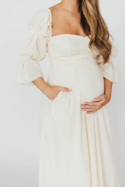 Outlet Worth Collective Corrine Tiered Sleeve Maxi Dress with Pockets in Ivory Cream - Bump Fr