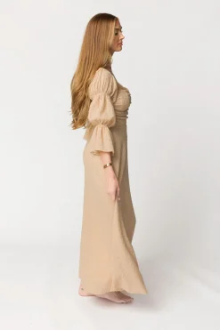 Hot Worth Collective Corrine Tiered Sleeve Maxi Dress with Pockets in Beige - Bump Friendly