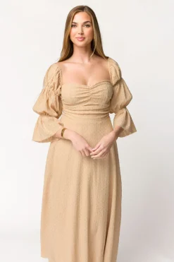 Hot Worth Collective Corrine Tiered Sleeve Maxi Dress with Pockets in Beige - Bump Friendly