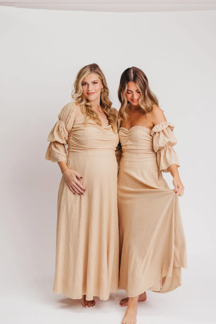 Hot Worth Collective Corrine Tiered Sleeve Maxi Dress with Pockets in Beige - Bump Friendly