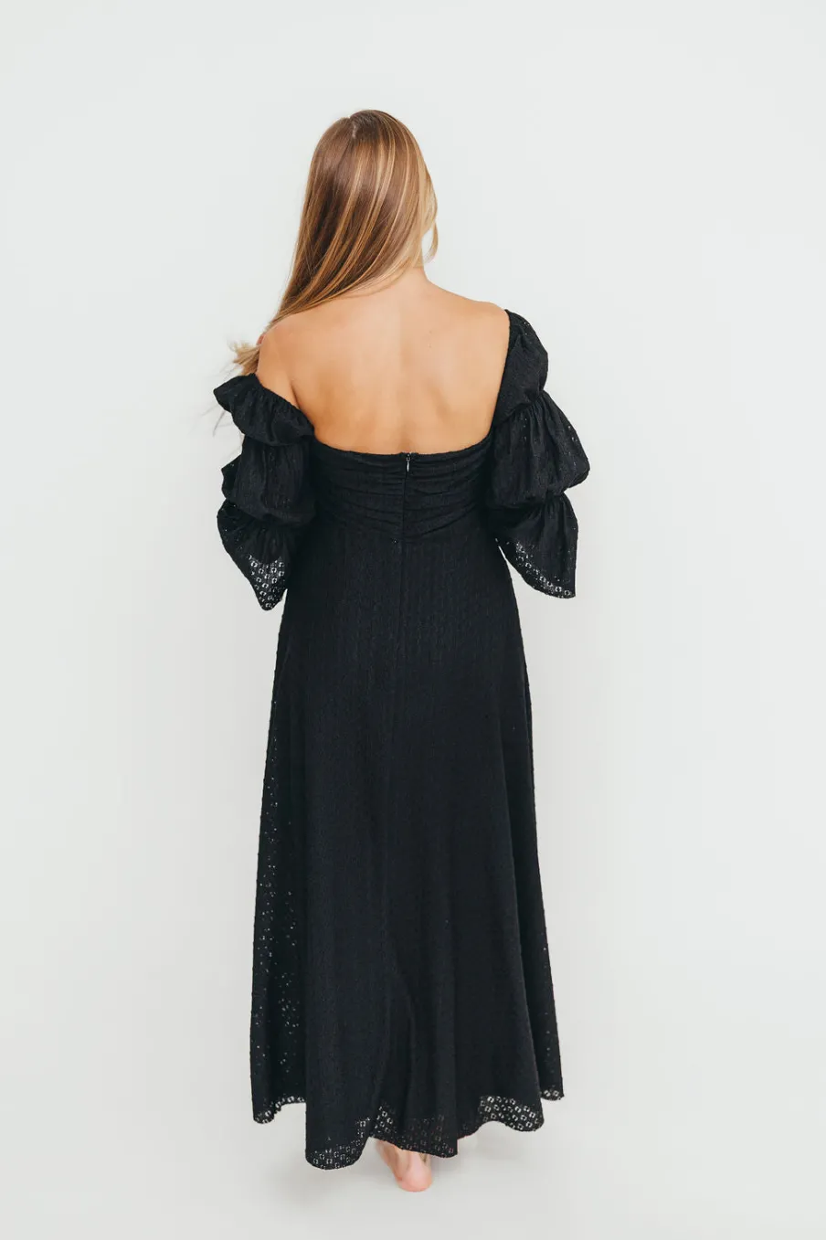Sale Worth Collective Corrine Tiered Sleeve Maxi Dress with Pockets in Black - Bump Friendly