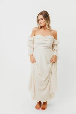 Outlet Worth Collective Corrine Tiered Sleeve Maxi Dress with Pockets in Ivory Cream - Bump Fr