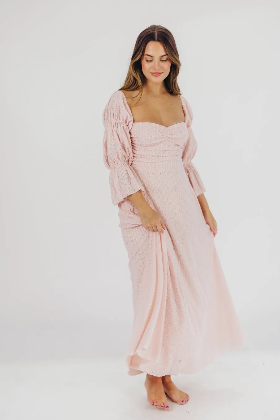 Best Worth Collective Corrine Tiered Sleeve Maxi Dress with Pockets in Ballerina Pink - Bump