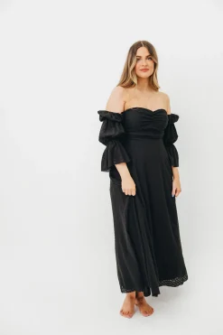 Sale Worth Collective Corrine Tiered Sleeve Maxi Dress with Pockets in Black - Bump Friendly