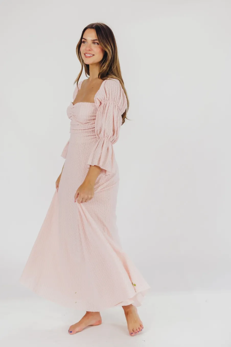 Best Worth Collective Corrine Tiered Sleeve Maxi Dress with Pockets in Ballerina Pink - Bump