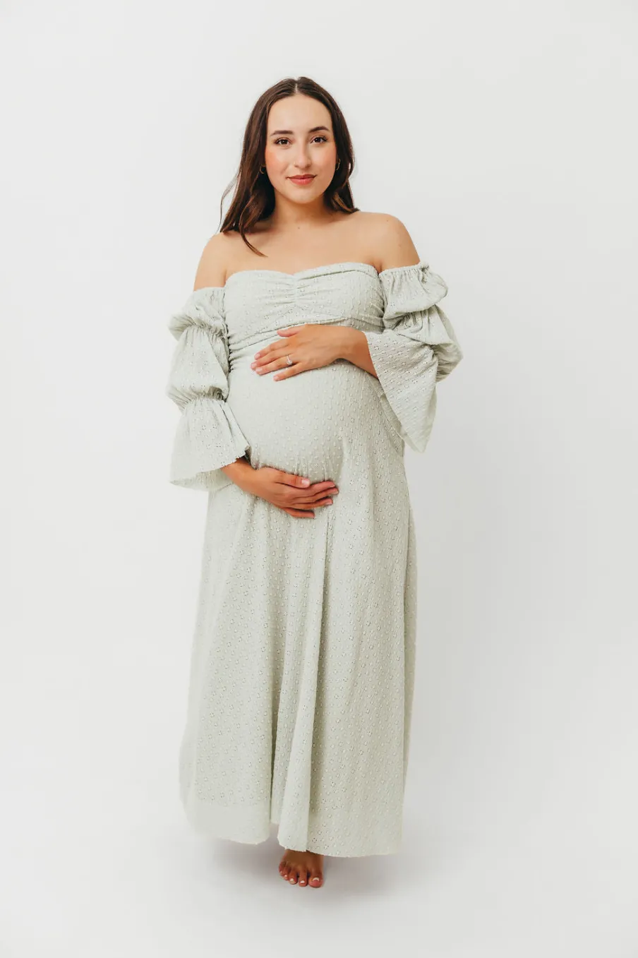 Fashion Worth Collective Corrine Tiered Sleeve Maxi Dress with Pockets in Mint - Bump Friendly