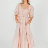 Clearance Worth Collective 100% Cotton Crissy Ruched Midi Dress in Dusty Pink - Bump Friendly