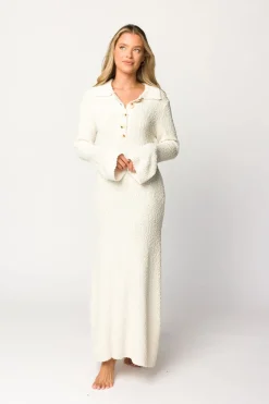 Best Worth Collective Courtney Boucle Maxi Shirt Dress in Cream- Nursing Friendly
