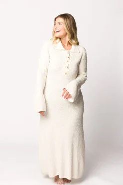 Best Worth Collective Courtney Boucle Maxi Shirt Dress in Cream- Nursing Friendly