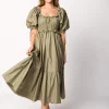 Hot Worth Collective Crissy Ruched Midi Dress in Dusty Olive - Bump Friendly