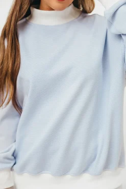 Clearance Worth Collective Cynthia Mini Striped Mock Neck Sweatshirt Blue and White