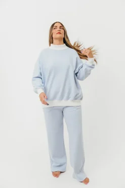 Clearance Worth Collective Cynthia Mini Striped Mock Neck Sweatshirt Blue and White