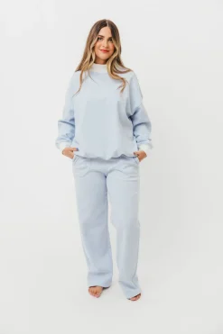 Clearance Worth Collective Cynthia Mini Striped Mock Neck Sweatshirt Blue and White