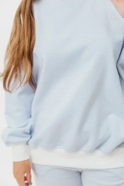 Clearance Worth Collective Cynthia Mini Striped Mock Neck Sweatshirt Blue and White
