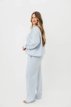 Clearance Worth Collective Cynthia Mini Striped Mock Neck Sweatshirt Blue and White