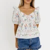 Online Worth Collective Dahlia Floral Puff Sleeve Blouse in Cream