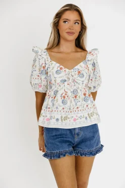 Online Worth Collective Dahlia Floral Puff Sleeve Blouse in Cream