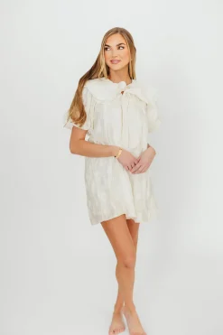 Discount Worth Collective Danica Embellished Floral Baby Doll Mini Dress in Cream