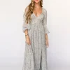 Online Worth Collective Daphne Long Sleeve Maxi Dress in Sage/Pink/Ivory Floral - Bump Friendl