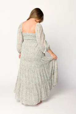 Online Worth Collective Daphne Long Sleeve Maxi Dress in Sage/Pink/Ivory Floral - Bump Friendl