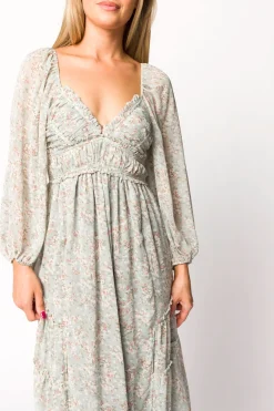 Online Worth Collective Daphne Long Sleeve Maxi Dress in Sage/Pink/Ivory Floral - Bump Friendl