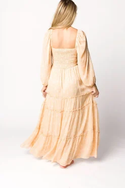 Outlet Worth Collective Daphne Long Sleeve Maxi Dress in Light Beige/White Floral - Bump Frien