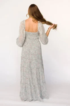 Online Worth Collective Daphne Long Sleeve Maxi Dress in Sage/Pink/Ivory Floral - Bump Friendl