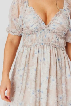 Hot Worth Collective Daphne Maxi Dress in Beige Blue Floral - Bump Friendly & Inclusive Siz