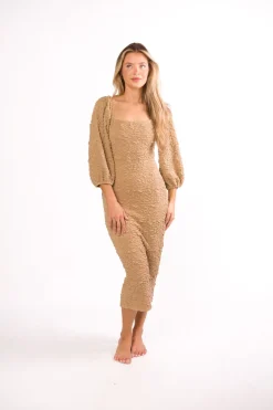 Outlet Worth Collective Darcy Square Neck Midi Dress in Taupe