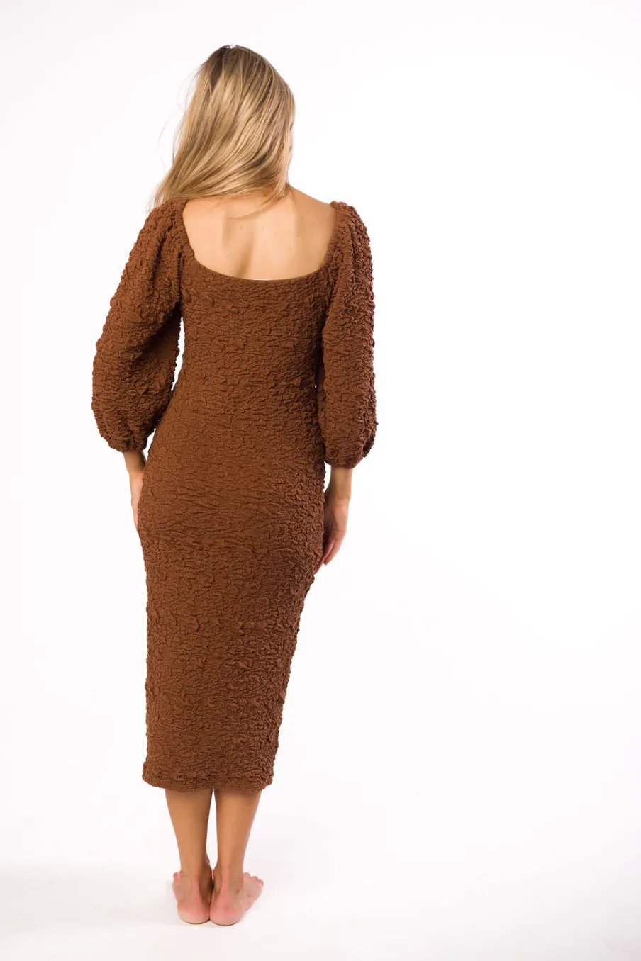 Clearance Worth Collective Darcy Square Neck Midi Dress in Brown - Bump Friendly