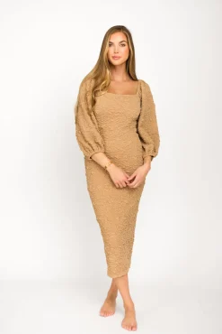 Outlet Worth Collective Darcy Square Neck Midi Dress in Taupe