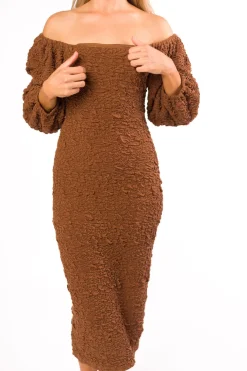 Clearance Worth Collective Darcy Square Neck Midi Dress in Brown - Bump Friendly