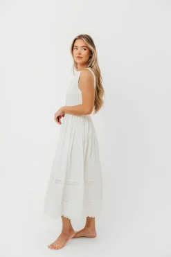Discount Worth Collective Darla Eyelet Lace Button Down Fit and Flare Midi Dress in Off-White