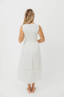 Discount Worth Collective Darla Eyelet Lace Button Down Fit and Flare Midi Dress in Off-White