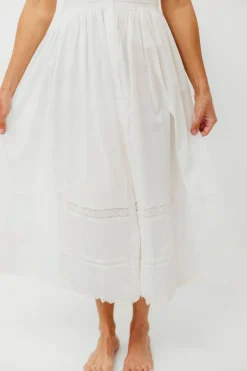 Discount Worth Collective Darla Eyelet Lace Button Down Fit and Flare Midi Dress in Off-White