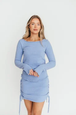 Online Worth Collective Dayna Pullover Top and Mini Skirt Set in Light Blue