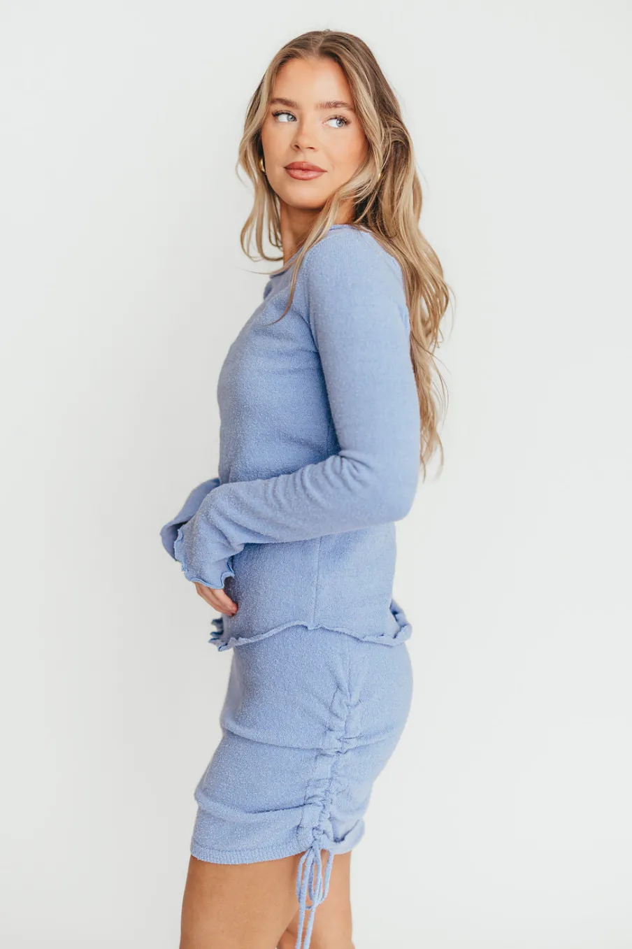 Online Worth Collective Dayna Pullover Top and Mini Skirt Set in Light Blue