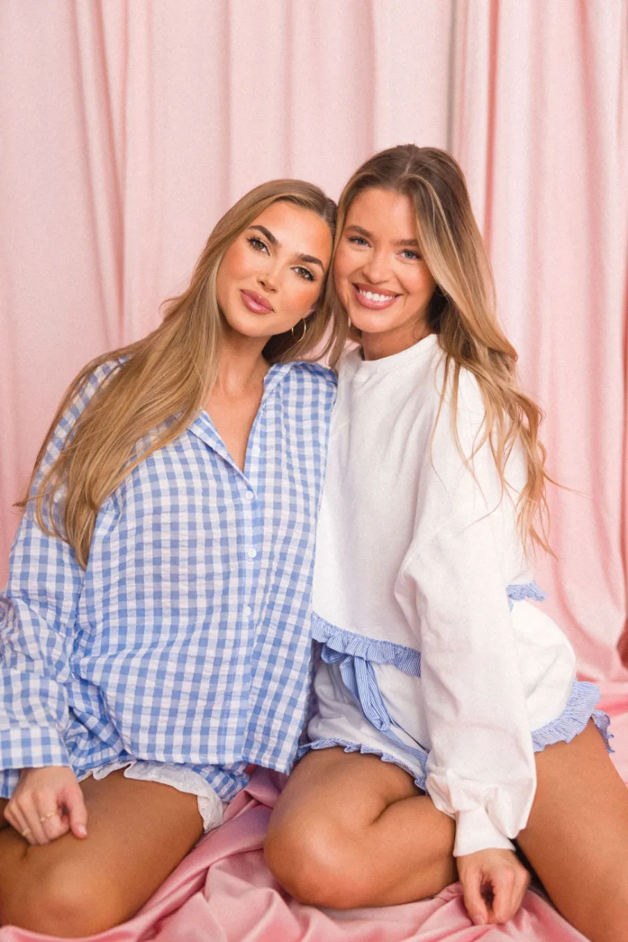 New Worth Collective Delaney Ruffle and Gingham Button-Down and Shorts Set in Light Blue--N