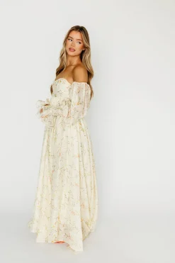 Best Worth Collective Delilah Dress With Train in Cream Floral - Bump Friendly (XS-XL) Resto