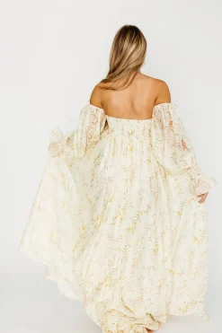 Best Worth Collective Delilah Dress With Train in Cream Floral - Bump Friendly (XS-XL) Resto