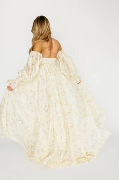 Best Worth Collective Delilah Dress With Train in Cream Floral - Bump Friendly (XS-XL) Resto