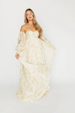 Best Worth Collective Delilah Dress With Train in Cream Floral - Bump Friendly (XS-XL) Resto