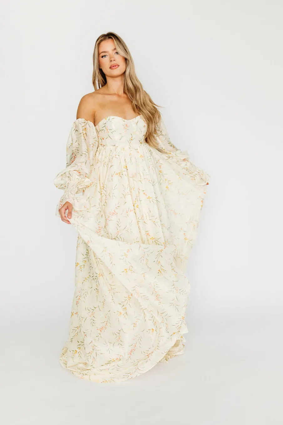 Best Worth Collective Delilah Dress With Train in Cream Floral - Bump Friendly (XS-XL) Resto