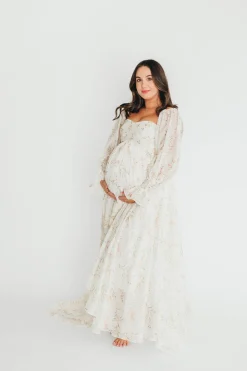 Best Worth Collective Delilah Dress With Train in Cream Floral - Bump Friendly (XS-XL) Resto