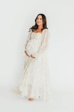 Best Worth Collective Delilah Dress With Train in Cream Floral - Bump Friendly (XS-XL) Resto