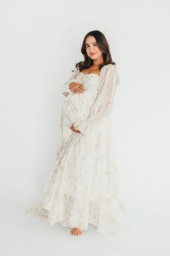 Best Worth Collective Delilah Dress With Train in Cream Floral - Bump Friendly (XS-XL) Resto
