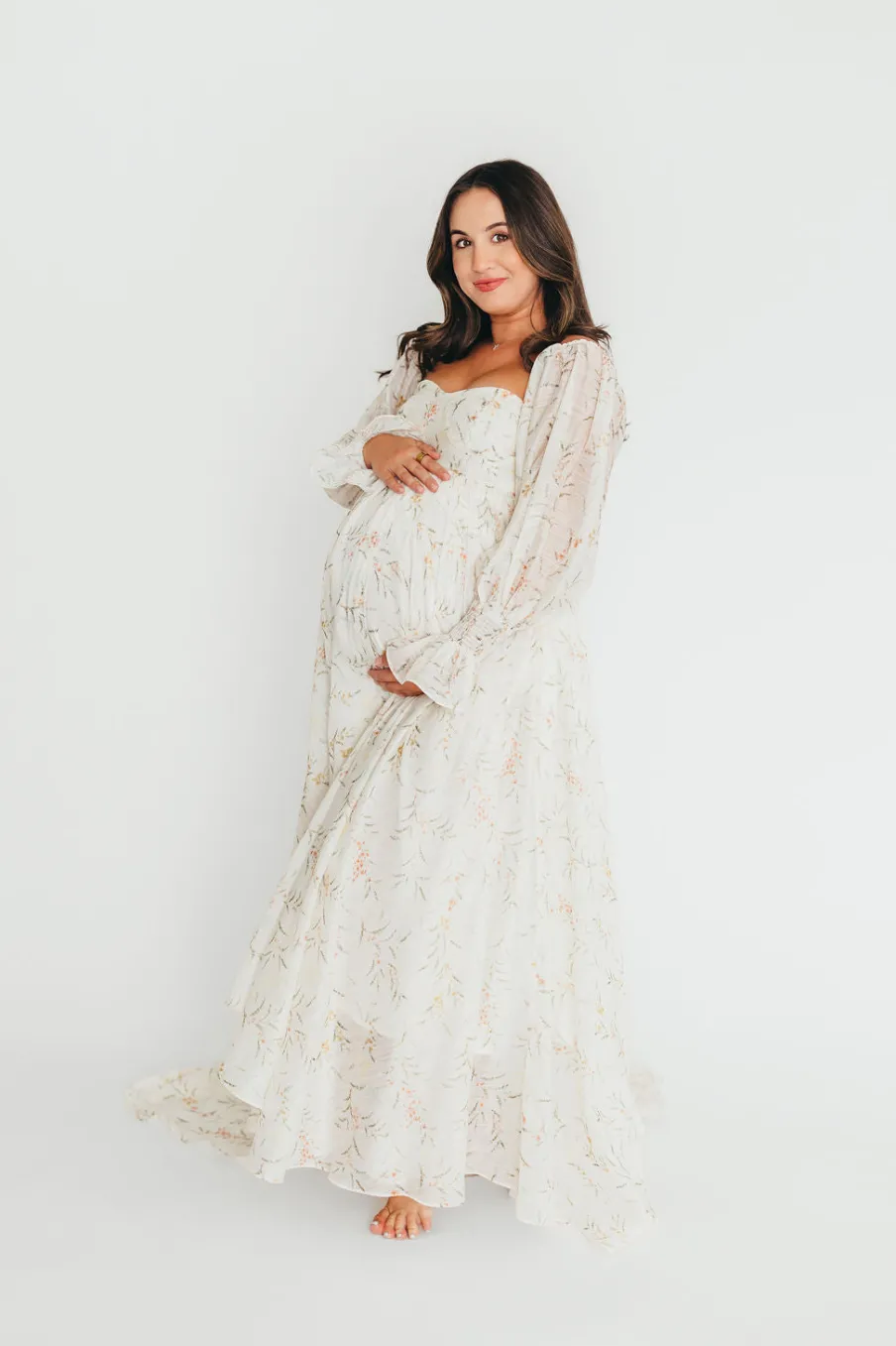 Best Worth Collective Delilah Dress With Train in Cream Floral - Bump Friendly (XS-XL) Resto