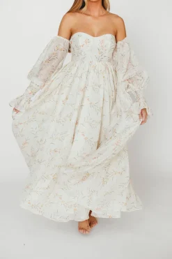 Best Worth Collective Delilah Dress With Train in Cream Floral - Bump Friendly (XS-XL) Resto