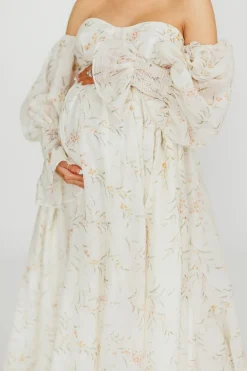 Best Worth Collective Delilah Dress With Train in Cream Floral - Bump Friendly (XS-XL) Resto